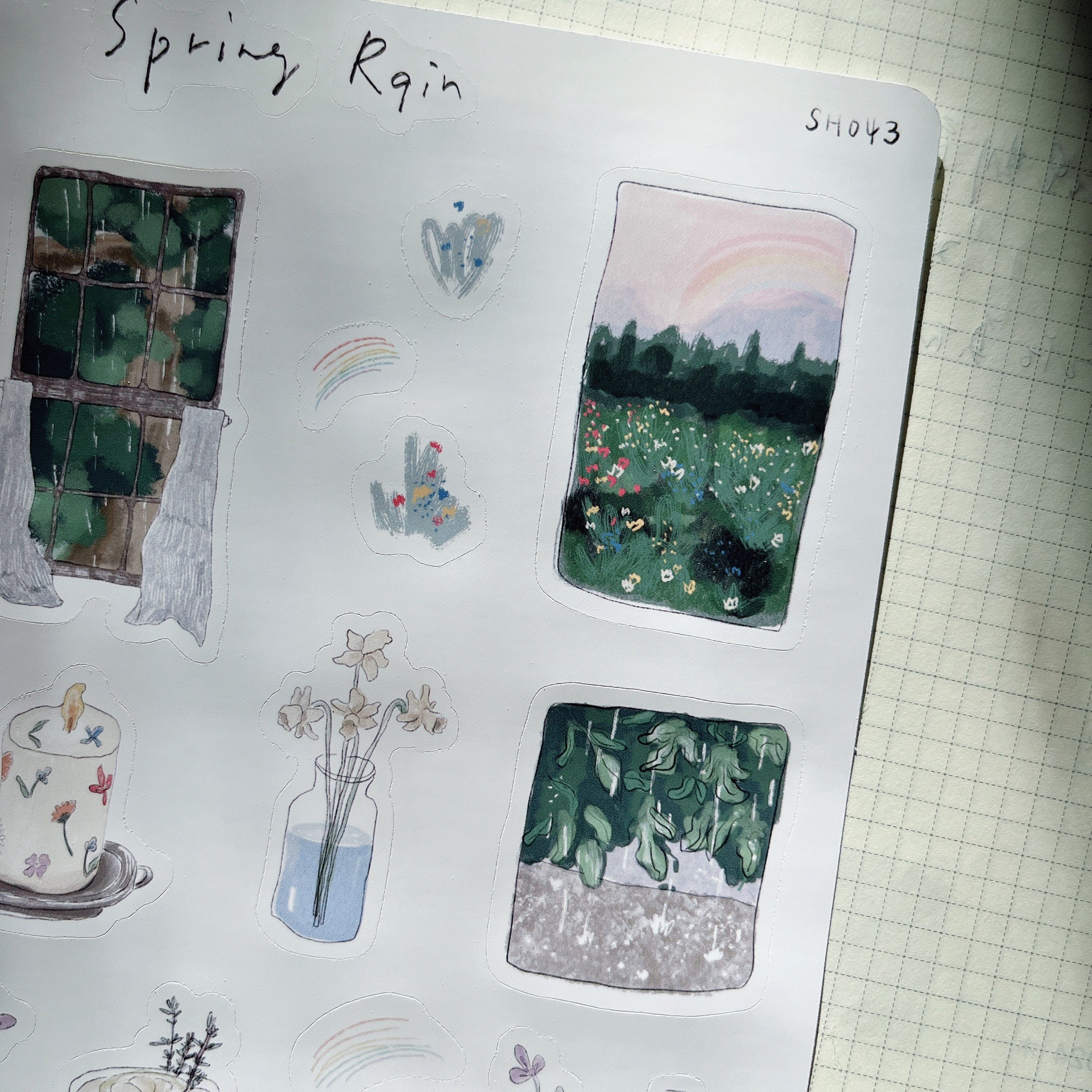 sticker sheet | spring rain | lovely rainbow |