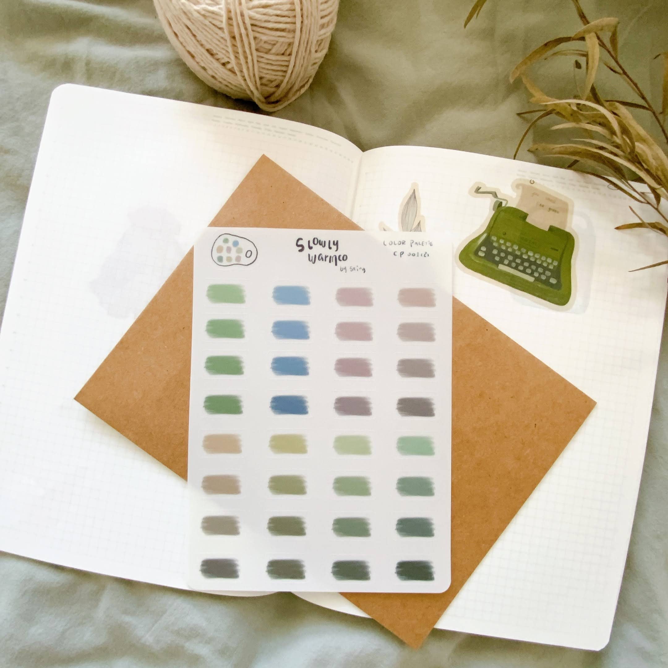 sticker sheet | basic watercolor palette | neutral color dots | brush stroke