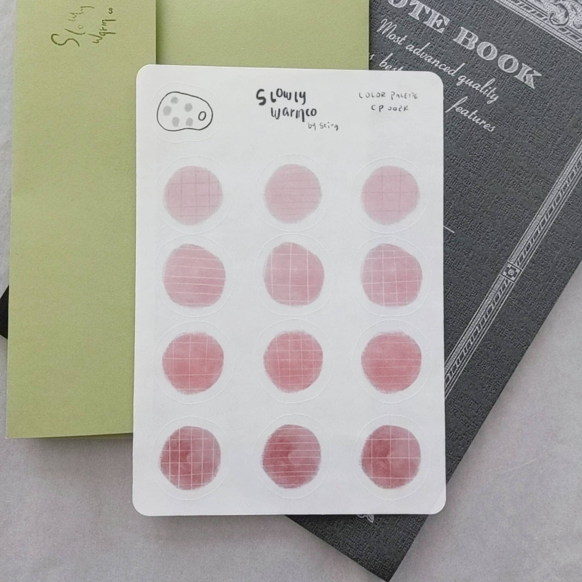 sticker sheet | basic color palette | grid | dots – slowlywarmco