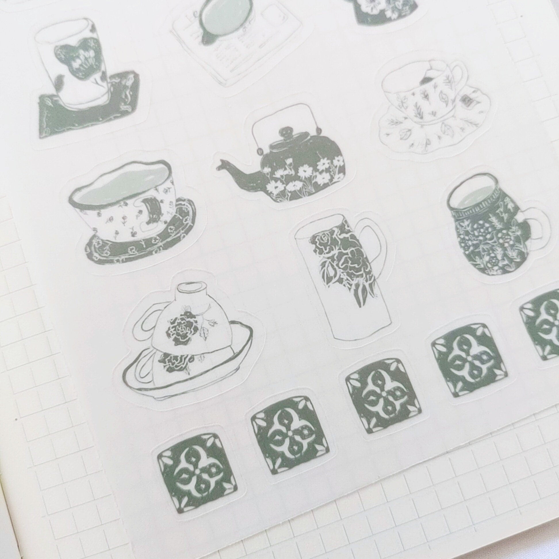 sticker sheet | tea time | matcha green tea cups | cozy | tea lover