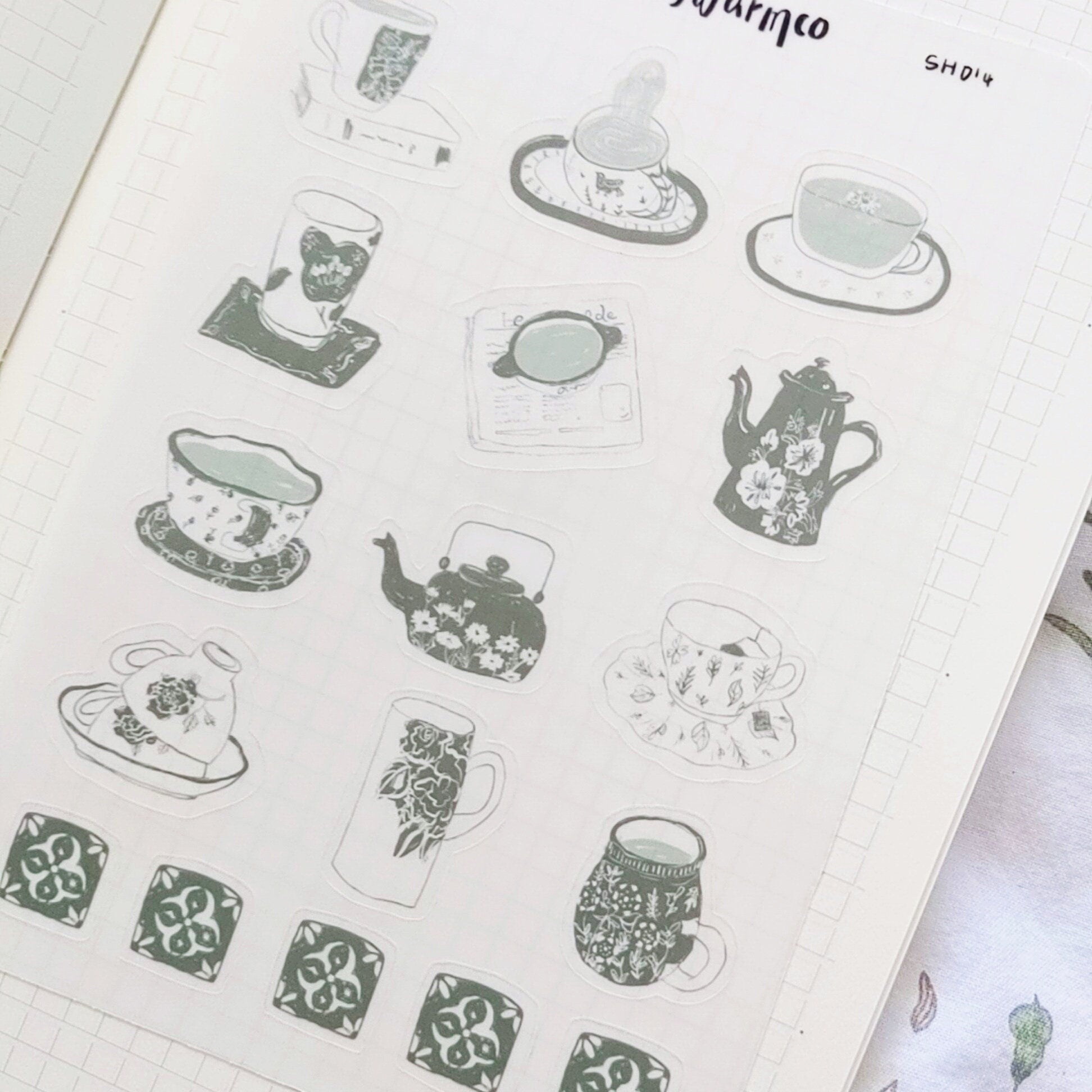 sticker sheet | tea time | matcha green tea cups | cozy | tea lover